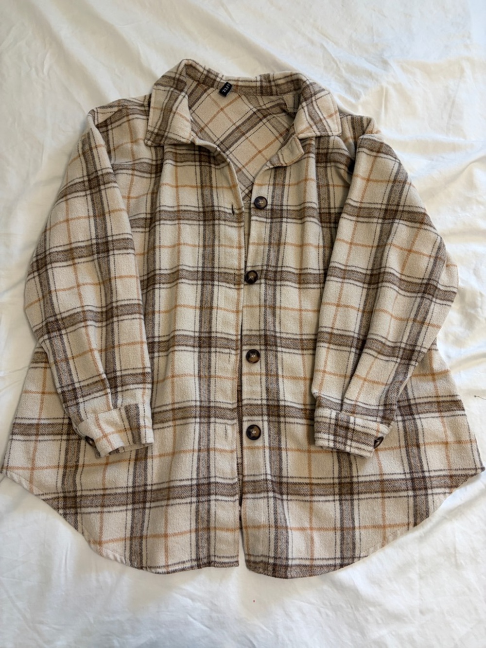 Women’s Plaid Button-Up Jacket in Cream and Brown